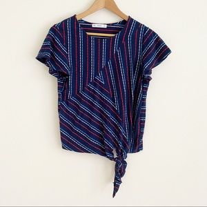 ACOS&A Striped Flutter Sleeve Knot Tie Blouse Navy Red White S